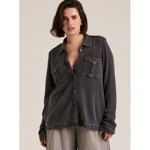 Festi Waffle Knit Military Jacket Charcoal Gray Button Down Cotton Size 1 Boho